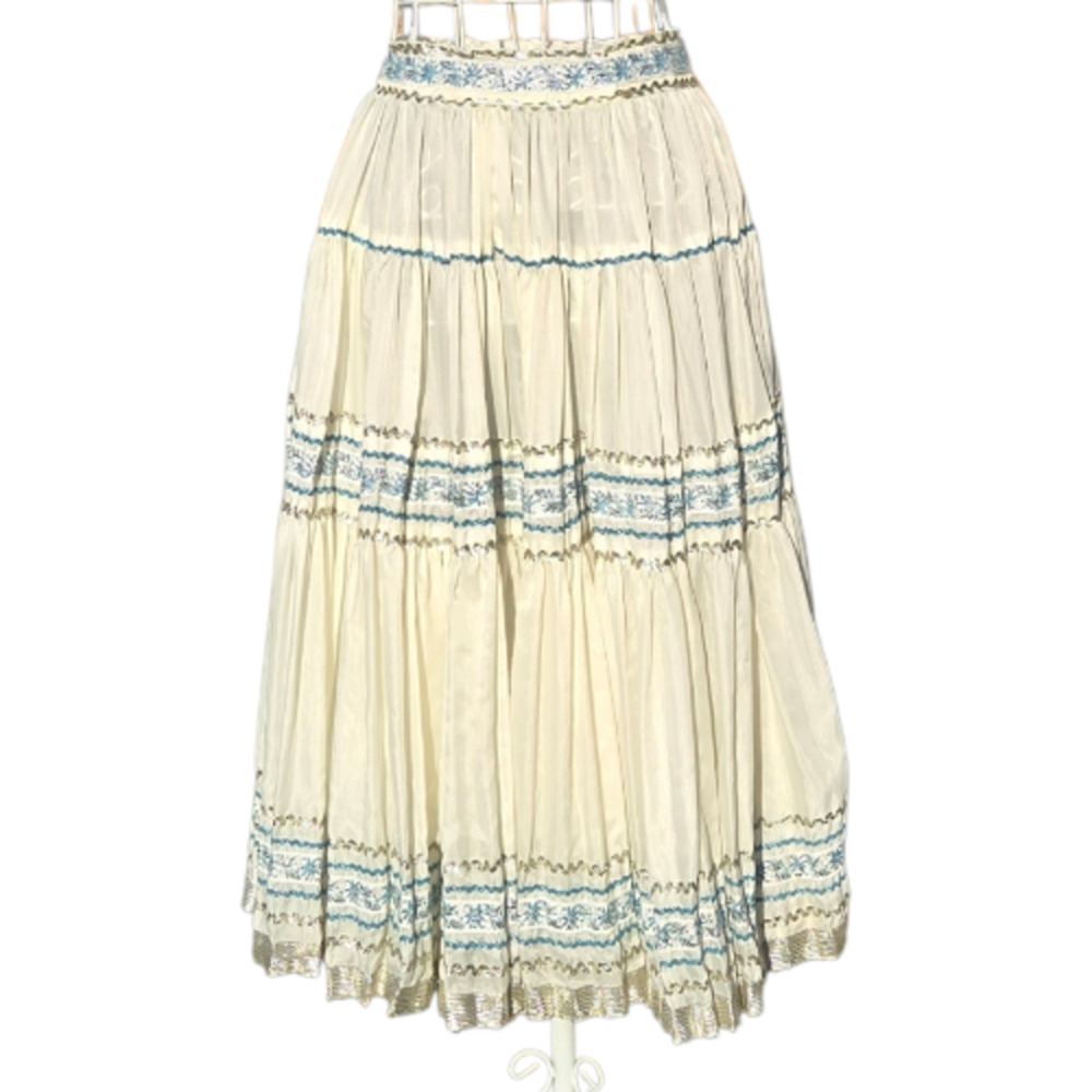 Vintage 40's 50's Patio Circle Tiered Maxi Blue and Silver Skirt 2